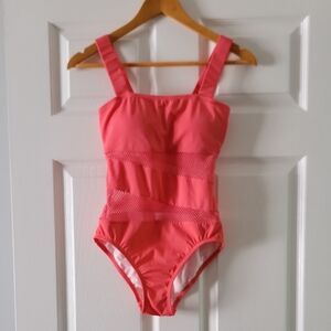 Coral One-Piece Swimsuit with Mesh Insets